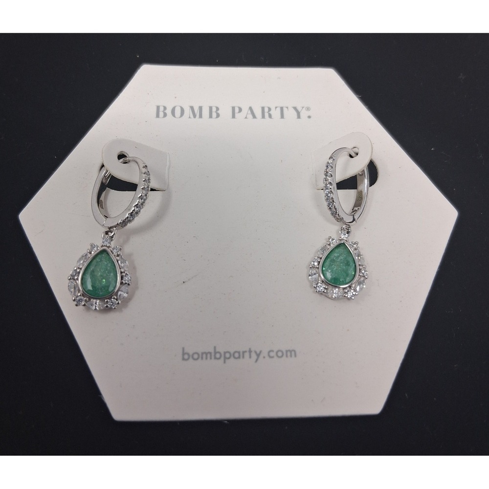 Bomb Party The Sterling Club Lab Emerald Ice .925 Silver Earrings RBP3704